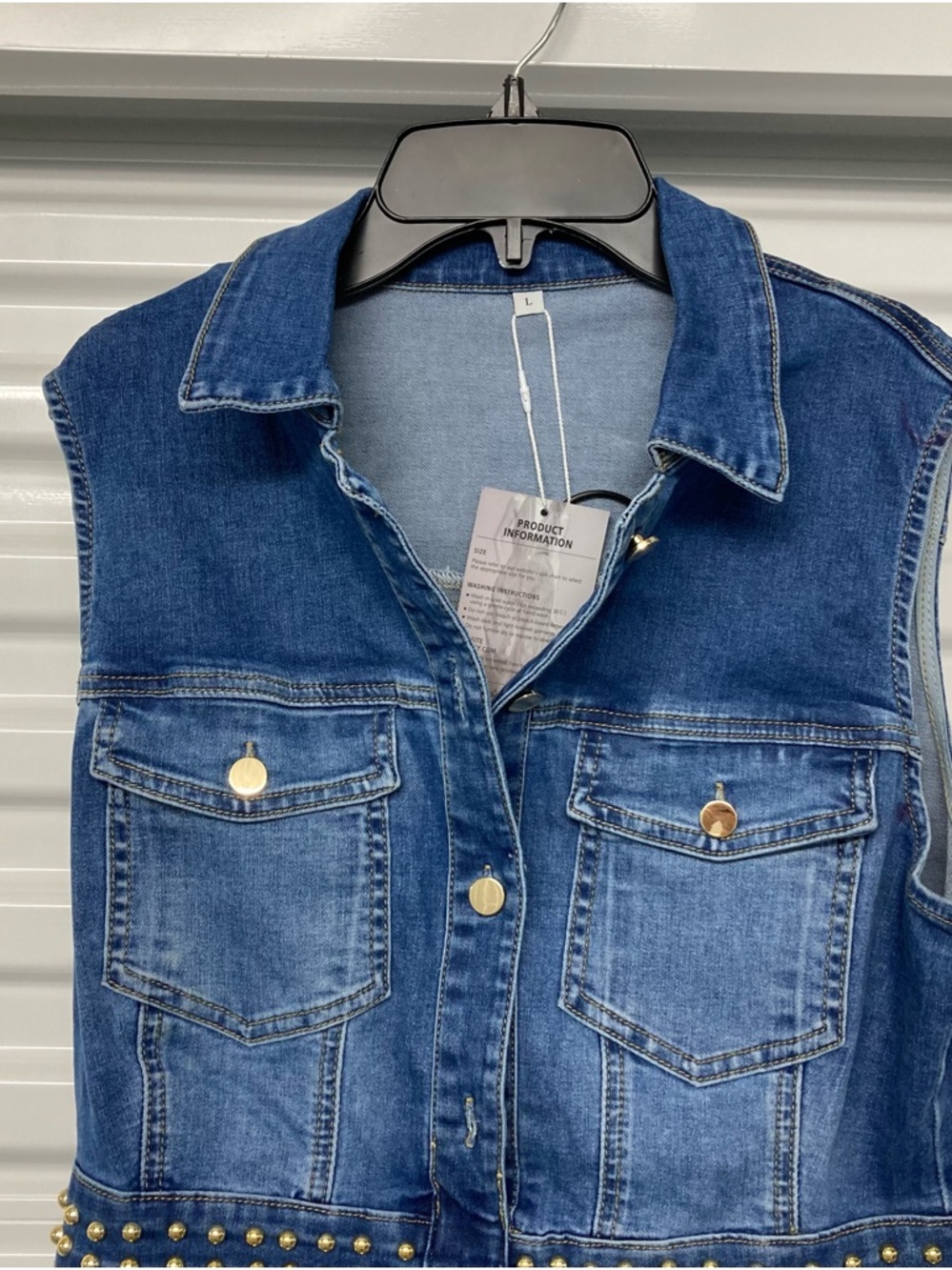 Dark Blue Denim Sleeveless Mini Dress with Fringe and Stud Waist - Picture 2 of 12